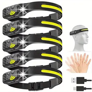 Rechargeable Headlamp with 230° Wide Beam and Motion Sensor for Adults, Portable Outdoor Headlight for Fishing, Hiking, Camping