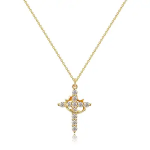 Tewiky Easter Gifts Upgraded Crown Cross Necklace for Women, Crown Cross Pendant Necklace, Non-Tarnish Faith Jewelry for Women, Christian Religious Gifts for Her