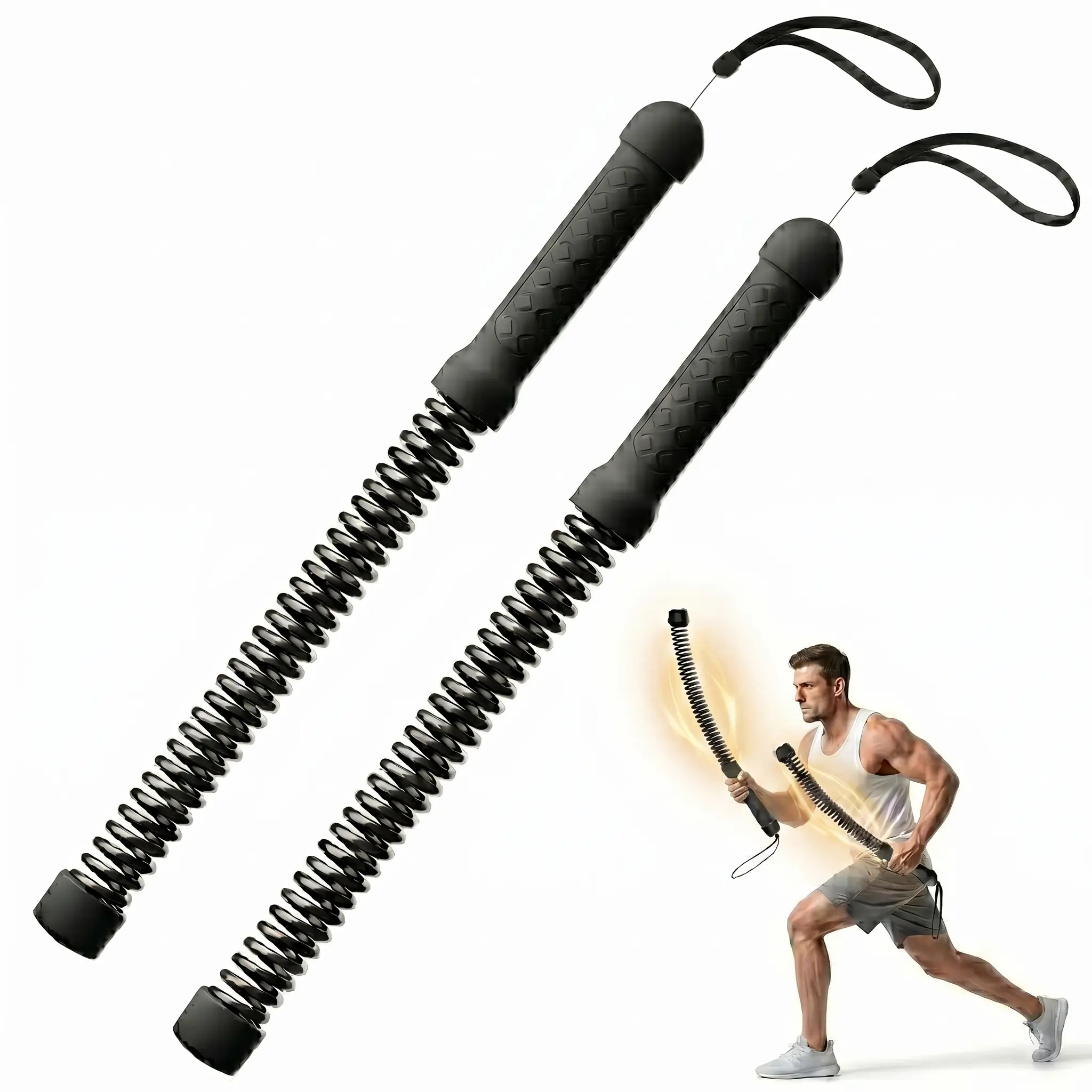 Cordless Spring Fitness Baton, Portable Resistance Training Stick Heavy Duty Spring Exercise Stick, No Anchor Needed Workout Tool High-Frequency Vibration Fitness Baton, Compact Home Gym Equipment Travel-Friendly Spring Resistance Rope,