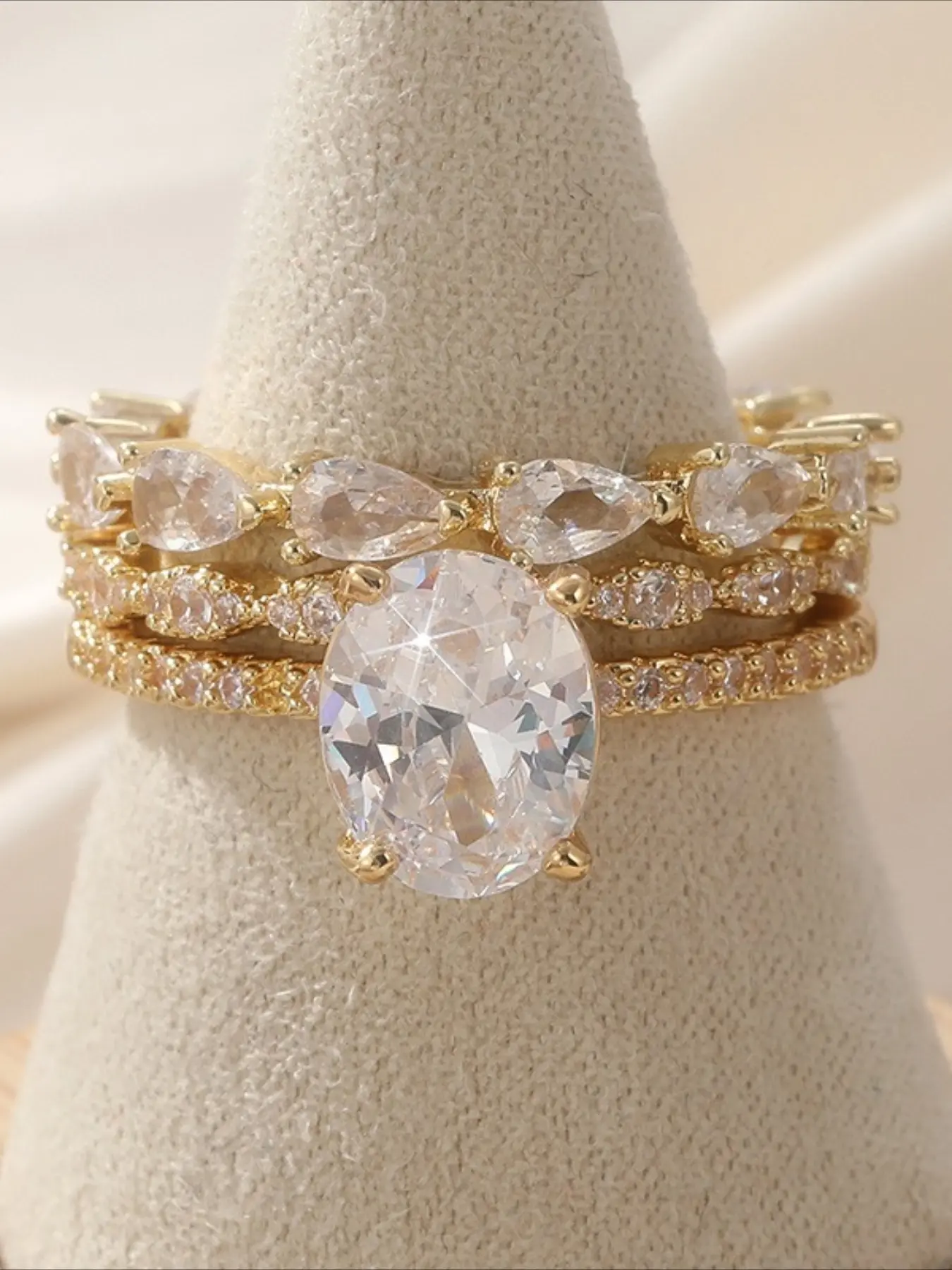 3 Pcs/set White Elegant Luxury Synthetic Zircon Ring, Wedding Ring, Bridal Jewelry, Eternal Ring, Women's Elegant Jewelry Accessories