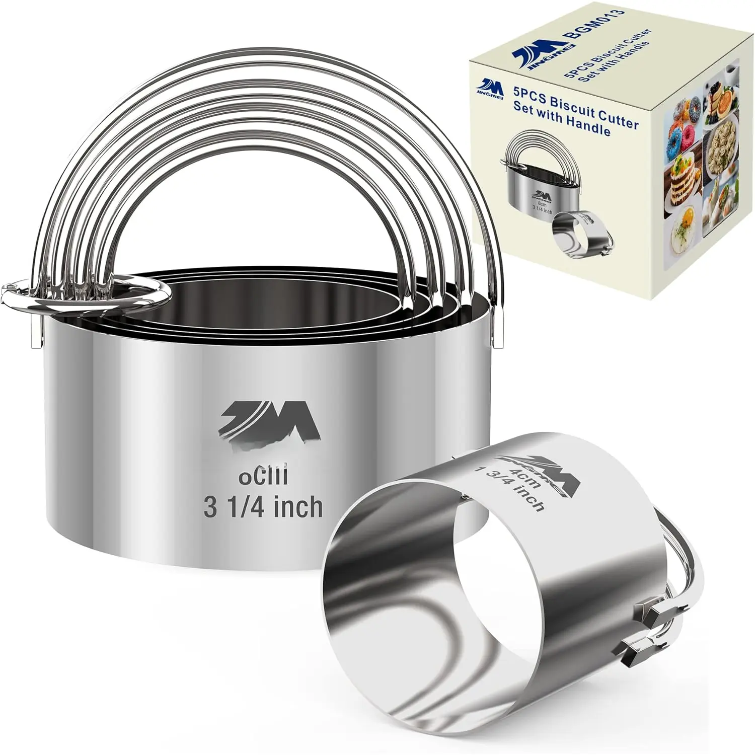 5 count Circle Biscuit ,Professional Stainless Steel Round Cookies old Tool with Handle for Baking  Package