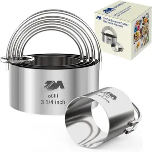5 count Circle Biscuit ,Professional Stainless Steel Round Cookies old Tool with Handle for Baking  Package
