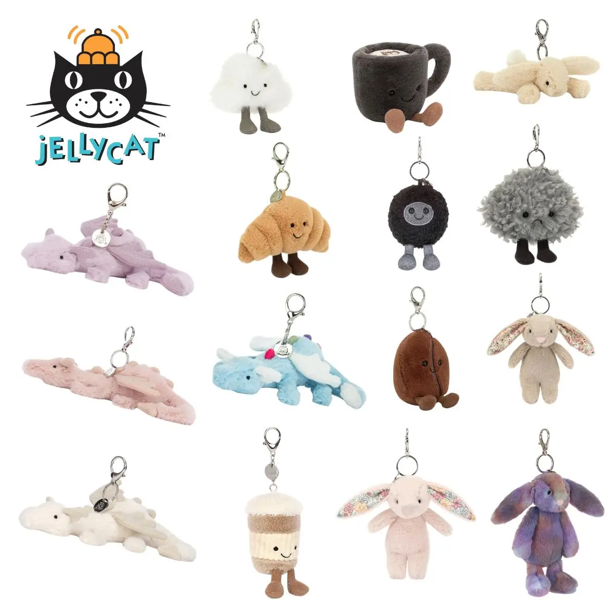 Jellycat Collectible Plush Keychain - Cute Animal or Food Themed Soft Charm - Hanging Pendant Gift for Backpacks, Car Keys