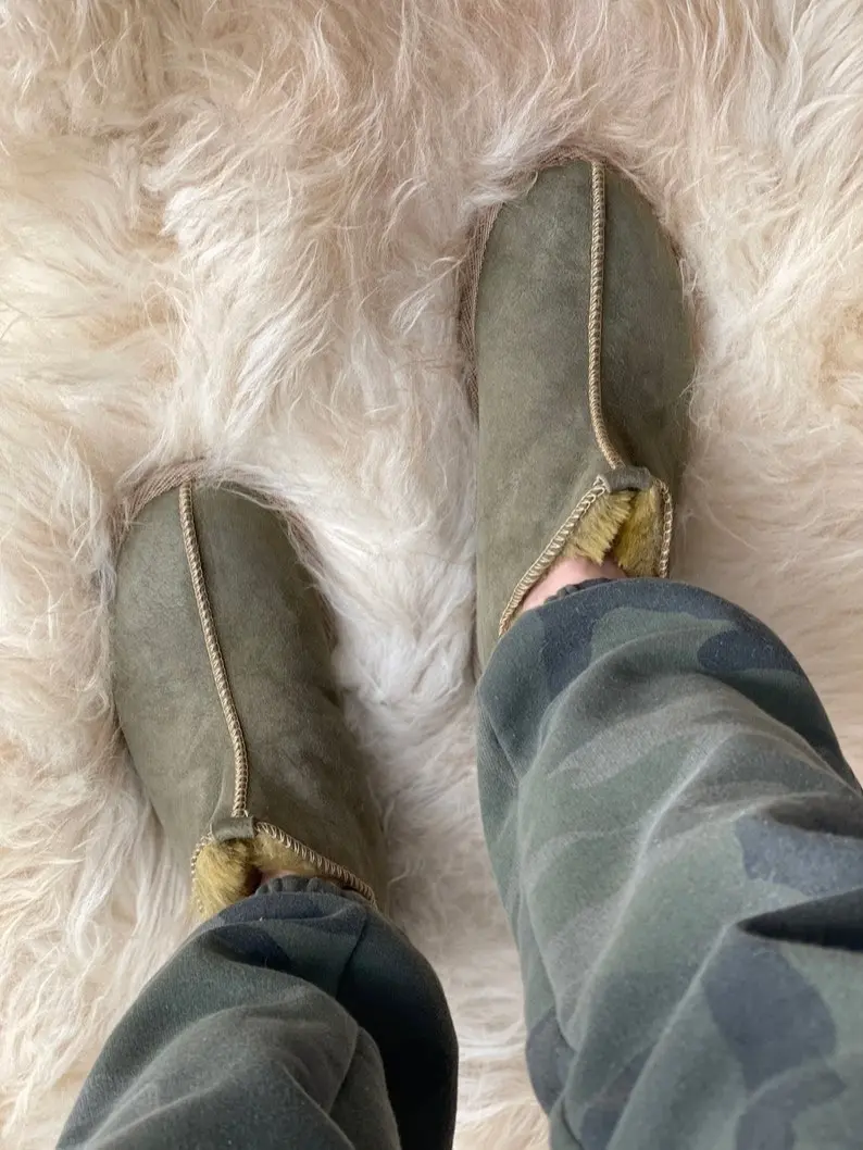 Sheepskin Slippers Wool House Shoes Slippers - Women Slippers - Men Leather Slippers