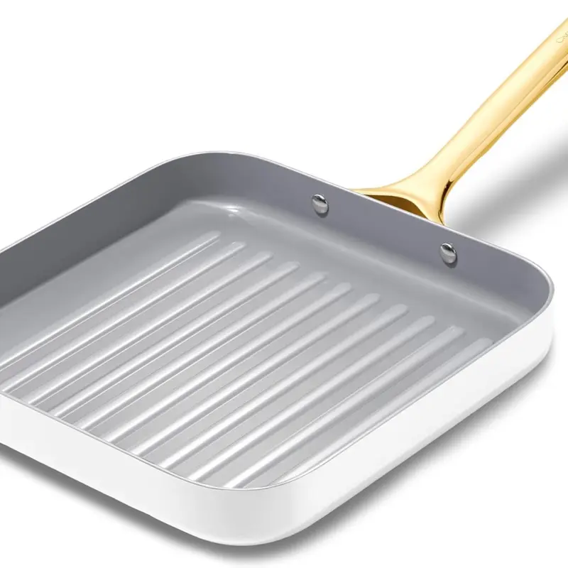 Caraway 11" Non-Stick Square Grill Pan | Non-Stick Ceramic Coated, Non-Toxic, PTFE and PFOA Free, Oven Safe and Compatible with All Stovetops, White