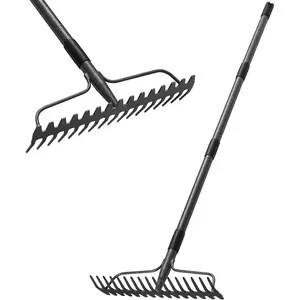 Thatch Rakes for Lawns, Rake with 17 Prongs, Yard Rock Rake for Loosening Soil, Long Handle 60 Inches