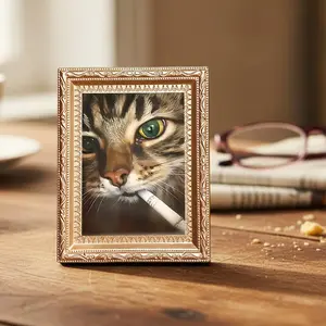 Tabby Cat with Cigarette Magnetic Fridge Magnet, Cool Realistic Art Decor, Mysterious Edgy Magnet for Home, Gift for Cat and Feline Art Enthusiasts
