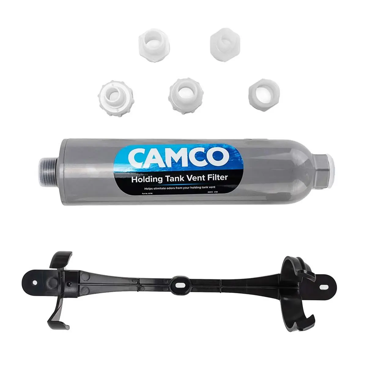 Camco Marine Holding Tank Vent Filter Kit for Boat, 12-1/8-Inches (L) X 2-3/4-Inches (D) X 2-3/4-Inches, 3/4-Inch, 5/8-Inch Barbed Hose Connections