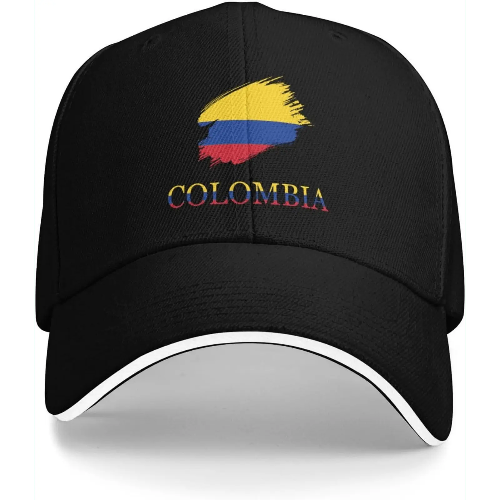Black Trucker Hat with Colombian Flag Print, Unisex Sandwich Dad Cap, Adjustable to Fit Most Head Sizes, UV Resistant for Outdoor Golf & Everyday Wear, Protects, Baseball Cap, Fits Most Head Sizes, Hiking / Light Outdoor, Adjustable Clasp, Metal Clasp Fit