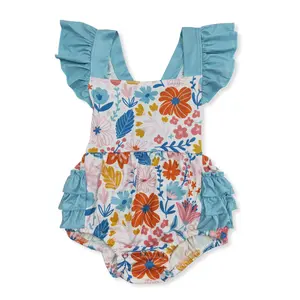 Blue floral Printed OnePieces for Girls