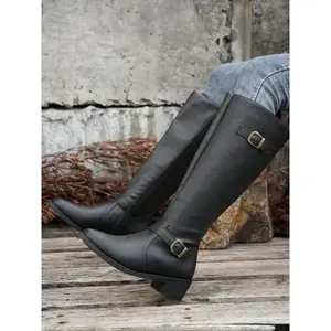 Women’s over-the-knee winter boots, PU leather and rubber sole, casual style, non-slip equestrian design, available in plus sizes, warm winter boots