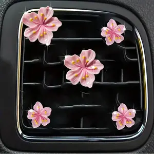 Peach Blossom Design Car Air Vent Clip, 5pcs Cute Decorative Car Air Outlet Decoration, Stylish Floral Design Car Interior Decoration Accessories, Car Accessory