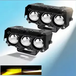 3 Lens Motorcycle LED Spot Light Dual Color Super Bright Hi/Low Beam Fog Lamps Driving Light for Car Trucks SUV UTV Led Light Bar #TOP PICKS