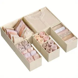 6-Piece Foldable Fabric Drawer Organizer Boxes, Non-Woven Socks & Underwear Storage, Space-Saving Closet Organizers, Hand Wash/dry Clean Only