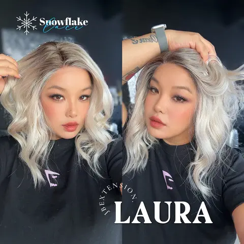 JBEXTENSION 14 Inches Blonde Pre-Cut Side Part Snowflake Lace Frontlace Glueless Wig LAURA SNOWFLAKE【BENDY EAR TABS】
