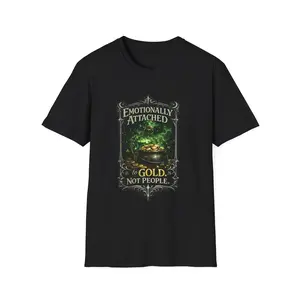 T-Shirt — "Emotionally Attached to Gold, Not People" Fantasy Treasure Graphic