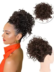 Messy Bun Hair Piece, Curly Synthetic Hairpiece, Synthetic Wavy Hair, Elastic Drawstring & Hair Clip Design Curly Bun Ponytail Extension for Women, Daily Use