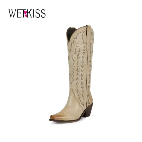 Wetkiss Women’s Knee-High Cowboy Boots – Embroidered Western Cowgirl Boots with Pointed Toe and Block Heel, #WeeklyDeals#TikTokShopFallDealsForYou