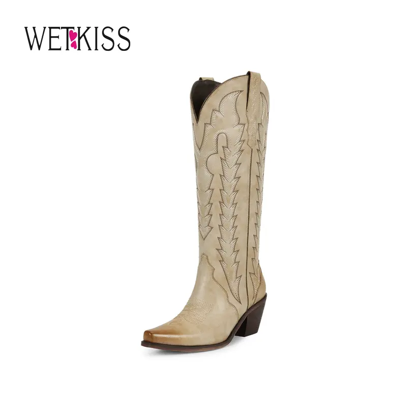 Wetkiss Women’s Knee-High Cowboy Boots – Embroidered Western Cowgirl Boots with Pointed Toe and Block Heel, #WeeklyDeals#TikTokShopFallDealsForYou