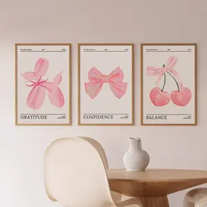 Set of 3 Trendy Coquette Wall Art Balletcore Wall Art Pink Bow Print Preppy Room Decorate Vintage Hot Girl Print Coquette Room Decor