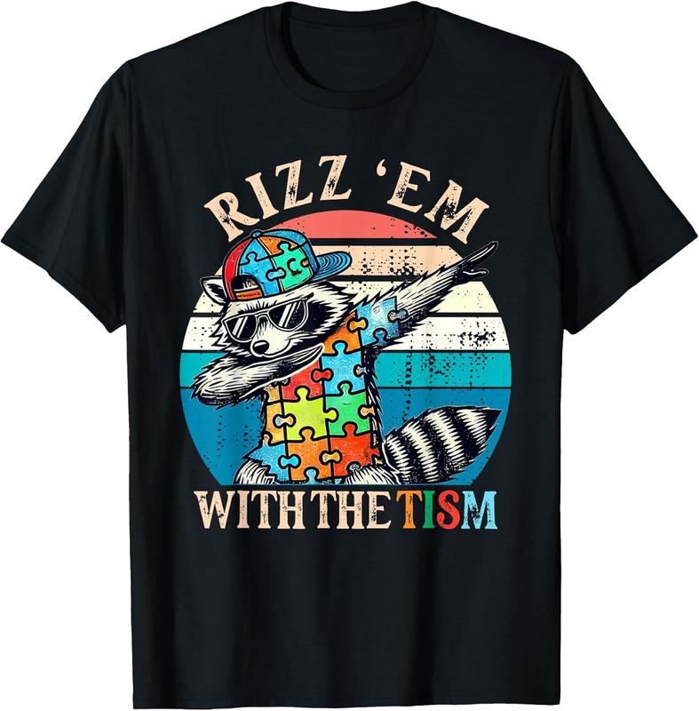 100% Cotton Autism Rizz Em with The Tism Meme Autistic Racoon Hand Rock ...