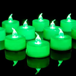 Flameless Candles with 6H Timer, Flickering Green LED  Lights, Romantic Long Lasting  Operated  Candles for Party, Halloween and Christmas, Set of 24 (Green)