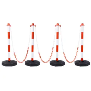 4 Pack Traffic Delineator Post Cones with Fillable Base, Adjustable Plastic Safety Barrier with 5Ft Plastic Chain