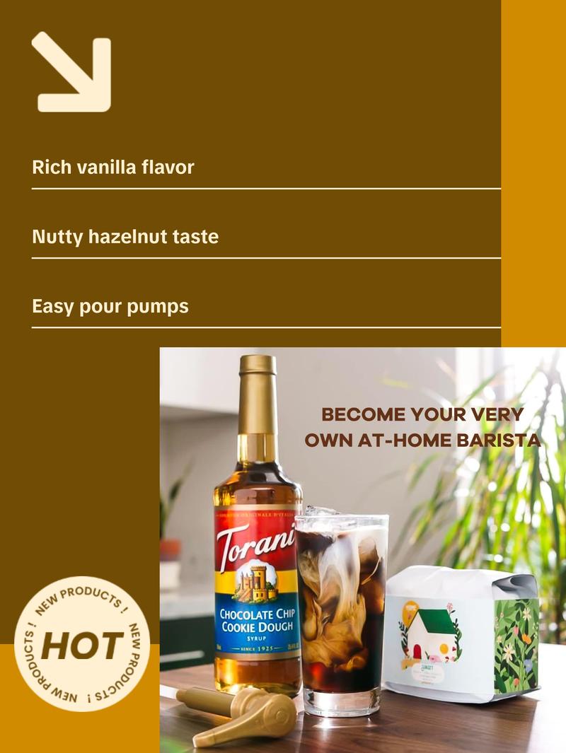 Torani Coffee Syrup Variety Pack - French Vanilla & Classic Hazelnut Syrup for Coffee with 2 Jimoco Syrup Pump Dispensers - Sweet Natural Beverages