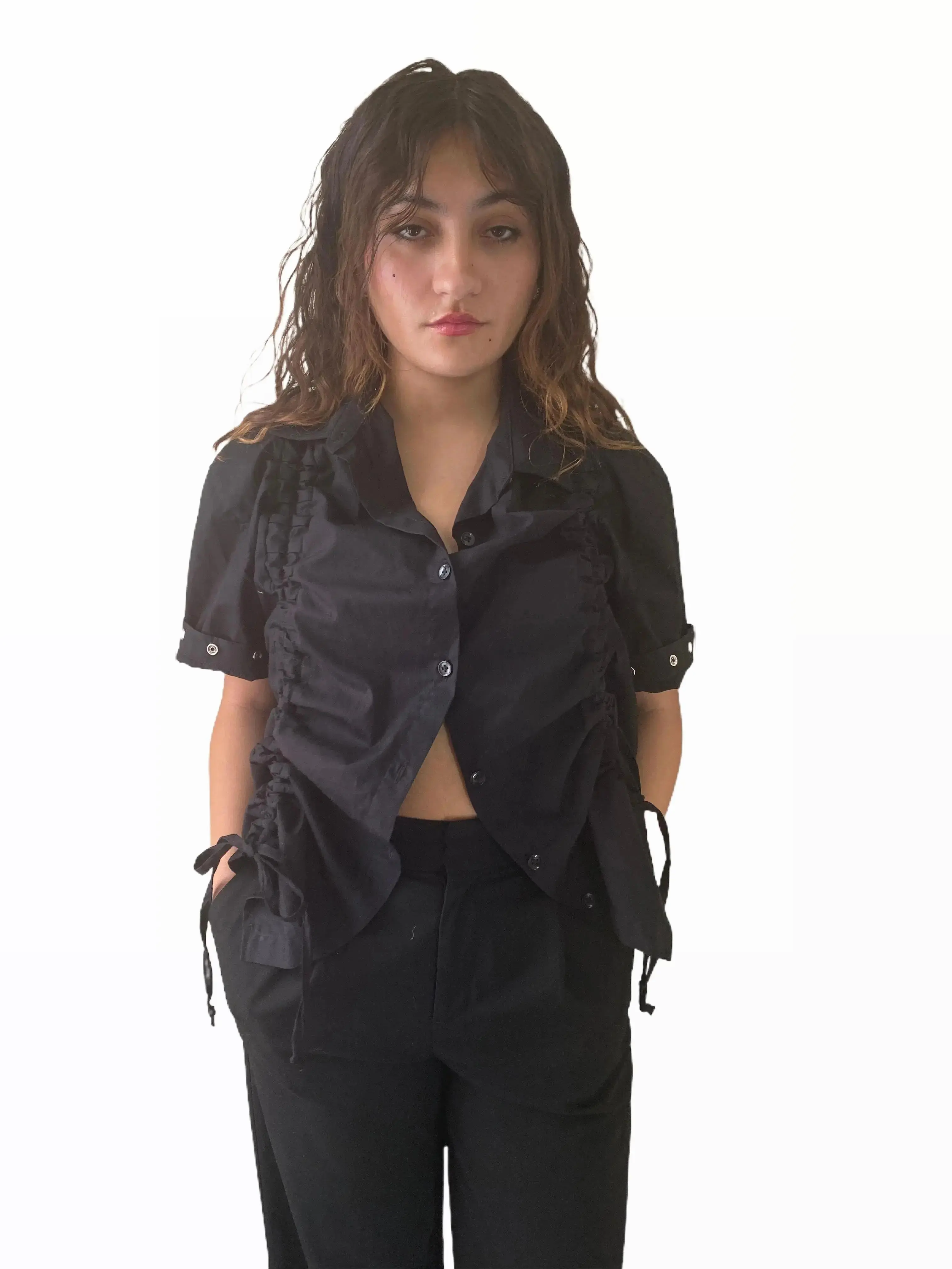 Run & Follow Best Selling Big City Button Down in Black- Modular Shirt with Removable Sleeves + Drawstrings