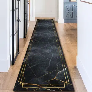 Luxury Marble & Line Pattern Kitchen Runner Rug, Non-slip Kitchen Mat, Corridor Long Distance Carpet, Rectangle Home Decor Floor Mat, Decorative Carpet for Home Kitchen Living Room, Modern Abstract Stain Resistant Rug