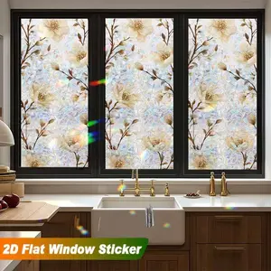 1PC Elegant Floral Design Window Decal, Soft Touch PVC Privacy Film, Reusable Static Adhesive, Suitable for Bedroom Living Room Bathroom Kitchen
