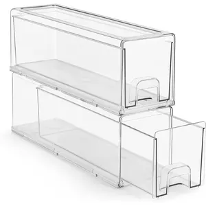 Small Clear Stackable Storage Drawers - 2-Pack Plastic Organizer Bins with Handles - Stackable Pull-Out Storage Drawers for Closet, Pantry, Office, Bathroom, Craft, and  Organization