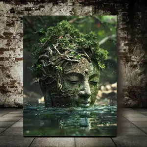 [UNFRAMED POSTER] Forest Serenity Buddha Wall Art t Zen Meditation Painting Suitable for Living Room, Spiritual Zen Decor, Ready-to-Hang Buddha Image, Serene Landscape Artwork for, 2D Flat