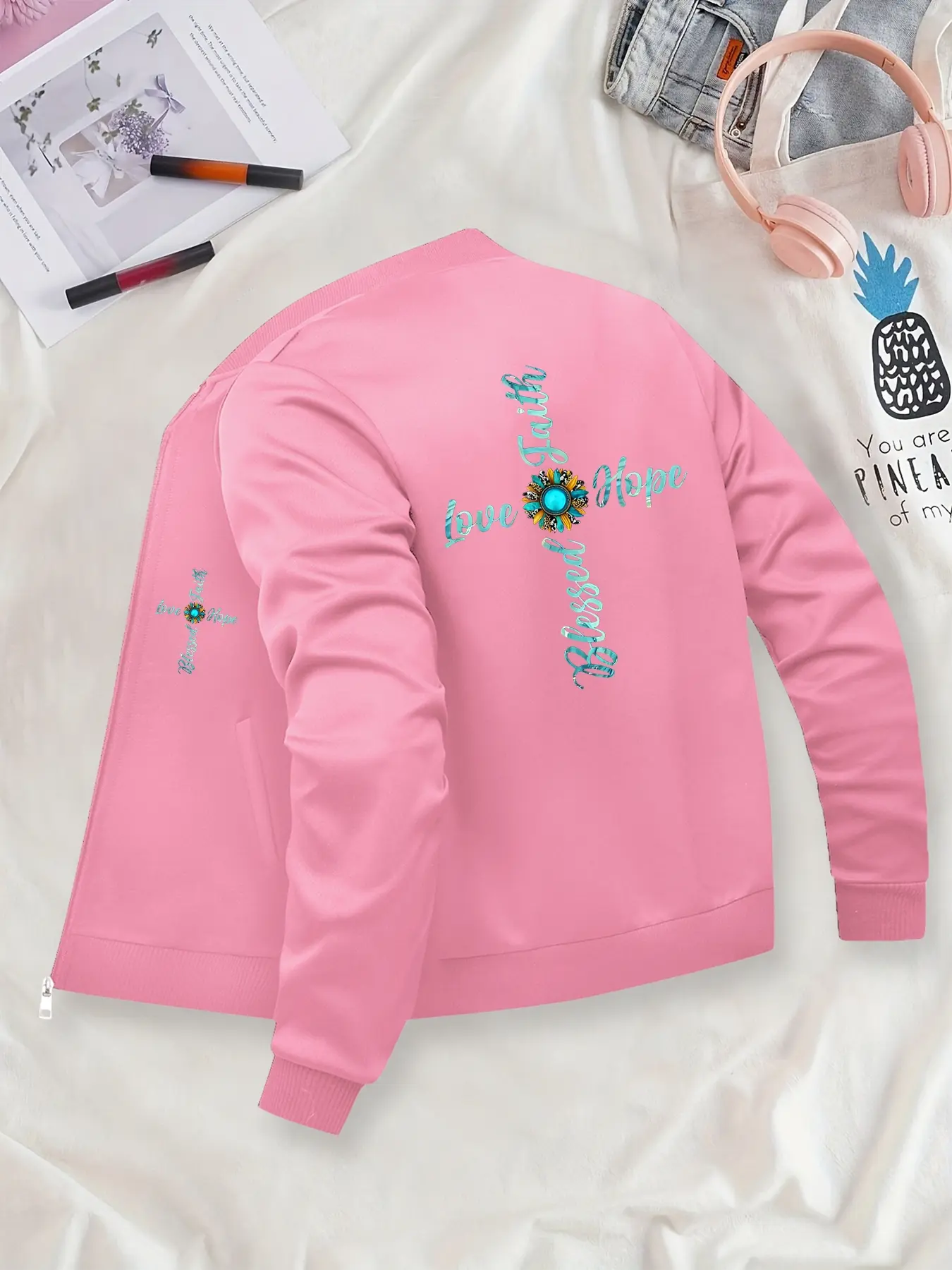 Faith Hope Love Cross Printed Jacket, Affordable Jacket for Budget-Conscious Shoppers, Stylish Low-Price Jacket