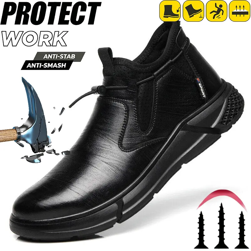 Men's Minimalist Synthetic Steel Toe Safety Shoes, Anti-Smash & Puncture-Proof, Lightweight Comfortable Water-Resistant Round Toe Work Shoes for Construction, All-Season Industrial Outdoor Footwear