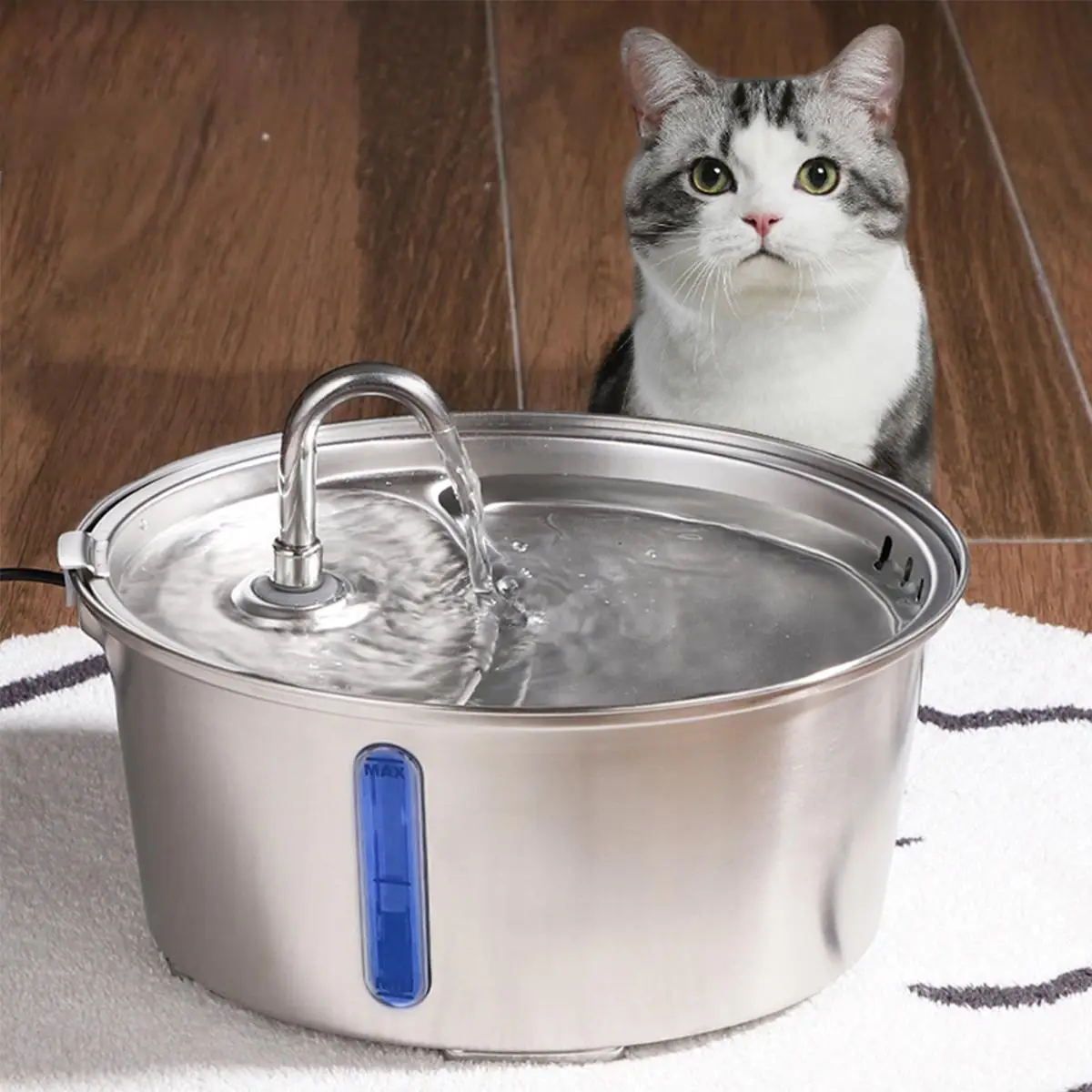 Stainless Steel Cat Water Fountain, Automatic Circulation Filter Water Fountain, Ultra-quiet Water Pump Cat & Dog Water Fountain, Suitable for Indoor