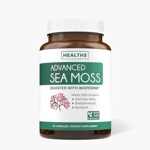 Healths Harmony Advanced Sea Moss Capsules 150g - Organic Irish Sea Moss, Bladderwrack & Burdock, BioPerine Black Pepper Extract, No Fillers - Supplement