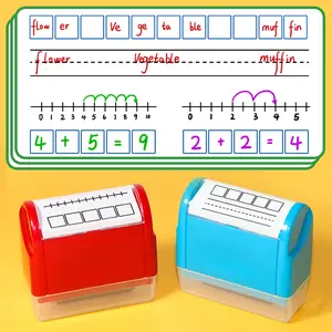 Teacher Stamp Grid & Dashed Lines, Reusable Self-Inking Writing Practice Roller Seal, Math Fraction Classroom Home Office Supplies