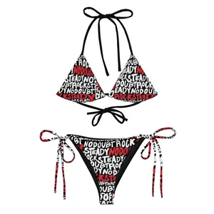 No Doubt/Gwen Stefani/Rock Steady/Hella Good/Y2K Gwen Style/Black 2-Piece Camo Print Swimwear String Bikini set, Gift for Girlfriend, Retro Beach Hawaii Outfit