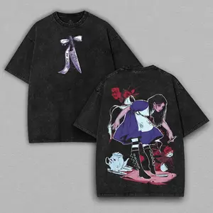 Alice Madness Returns horror Game art oversize Washed cotton Tshirt 2 Sided graphic game movie merch Menswear Tee streetwear Top Casual graphic t-shirts