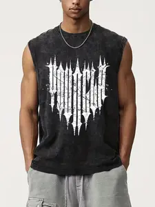 Men's Sleeveless Vest, Metal Core Spiked Font Print, High Street American Vintage Loose Fit, Trendy Tank Top