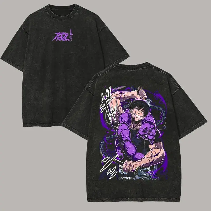 valentine shirts Fushiguro Toji Graphic T-shirt Jujutsu Kaisen Manga Vintage Washed T Shirt Men Women Oversized Clothing Cotton Short Sleeve Tees