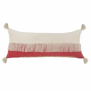360 Stand 2-Piece Throw Pillow Set - 14x14x36in Rectangular Indoor Cotton Fabric Pillows, Bohemian Look Red Colorful Accent, Removable Zipper Closure Cover, Two Piece Set, Removable Cover