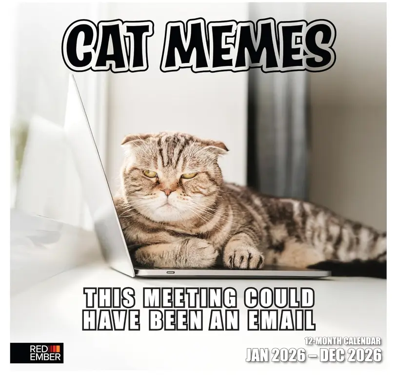 RED EMBER Cat Memes 2026 Wall Calendar 12 Month | 12" x 24" Open ...