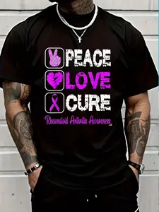 100% Cotton LOVE PEACE CURE RHEUMATOID ARTHRITIS AWARENESS T-Shirt Women's Men's Graphic Tee Crew Neck summer vacation Tops
