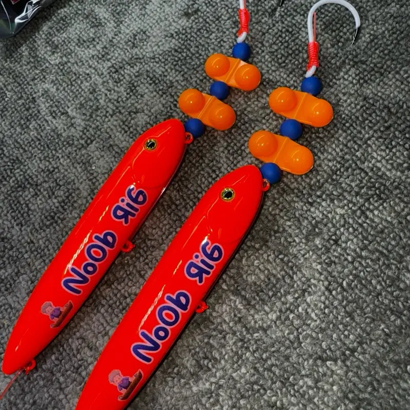 Noob Rig Large 2 Pack: Noob (13cm) pre-tied on 6/0 white glow hooks and 100 pound fire red mono leader lines