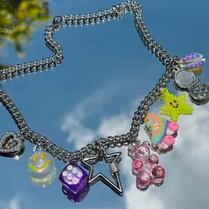 Pastel Play Pre-Made Steez Stainless Steel 18" Charm Necklace with Funky Charms and Colorful Accents