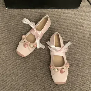 Women's French Mary Jane Dance Shoes - 2026 New Spring-Autumn Blush Pink Square-Head Flat-Sole Light-Mouth Walking Footwear, Walking Shoes