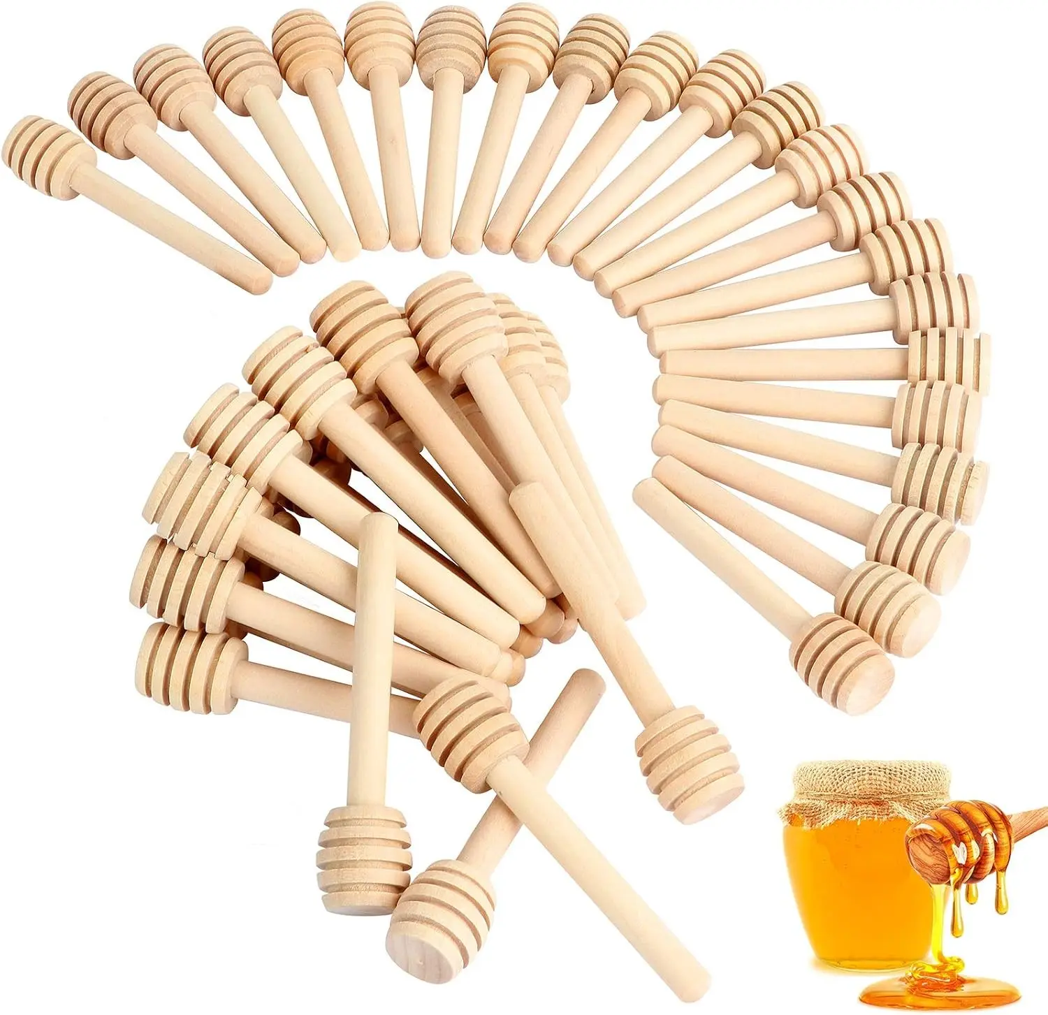 51 PCS Honey Sticks Dipper, 3 Inch Mini Wooden Honeycomb Sticks | Small Honey Stirrer Stick, Honey Sticks for Honey Jar Dispense Drizzle Honey and Wedding Party Favors Gift