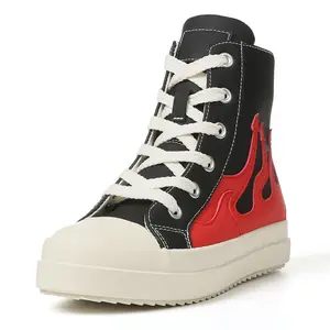 Platform Sneakers for Women High Top Round Toe Lace up Tennis Sports Shoes Flame Embroidery Rubber Sole Slip on for Casual Party Athletic Hiking Canvas Shoes